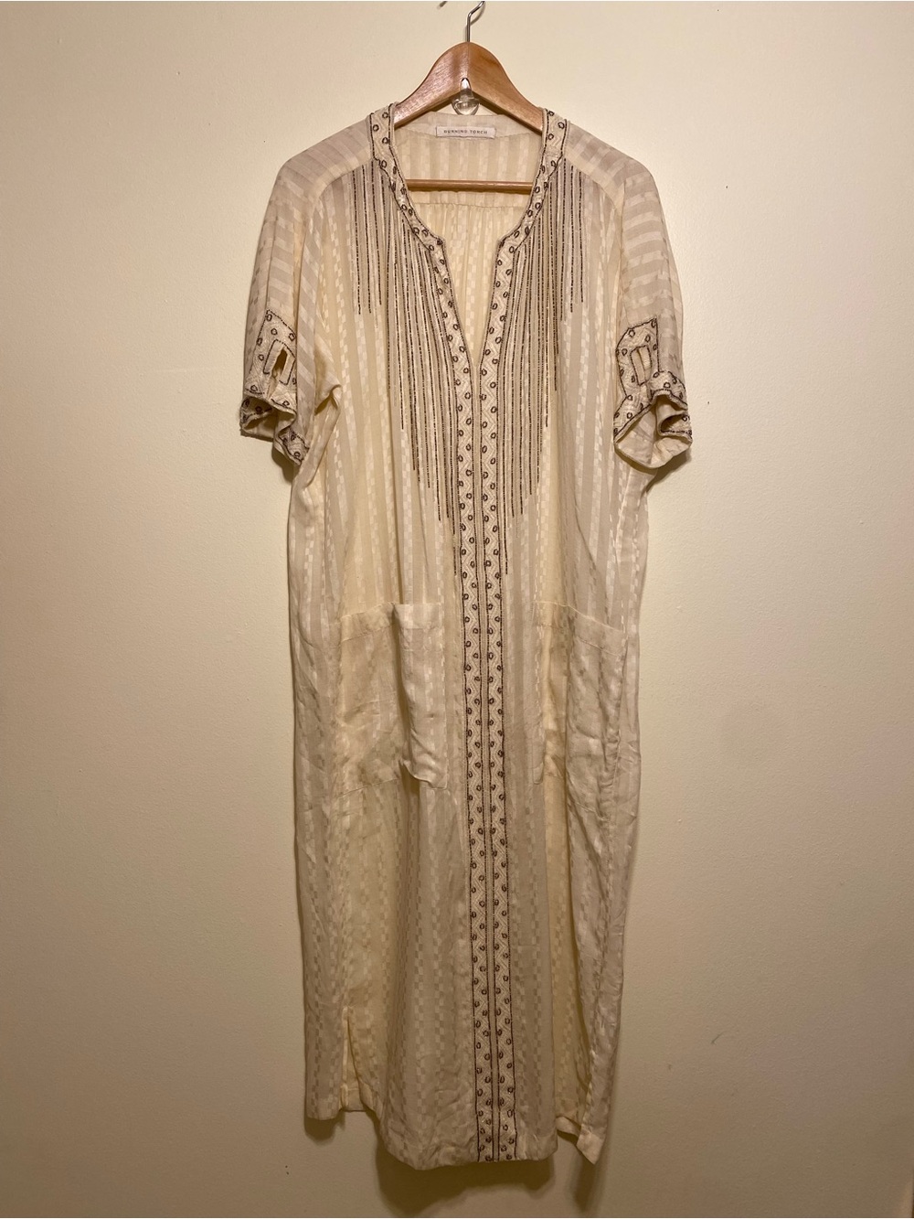 Burning Torch Embroidered Cream MIDI Tunic dress . Size M / L
